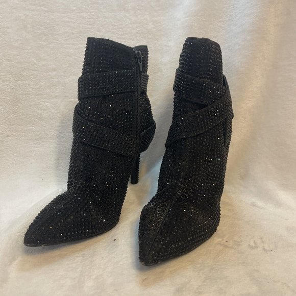 READ DESC GIANNI BINI Jewel Heel Dress Booties Ankle Boots Fabric Upper Gray 7M - Picture 2 of 12